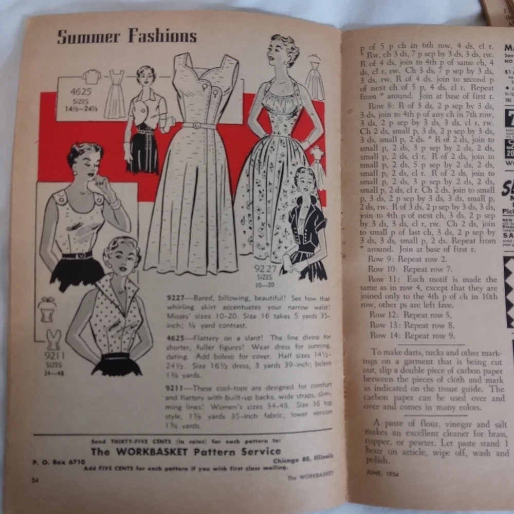 Vintage The Workbasket Magazine 1954 Patterns Recipes Ephemera Craft Crafting